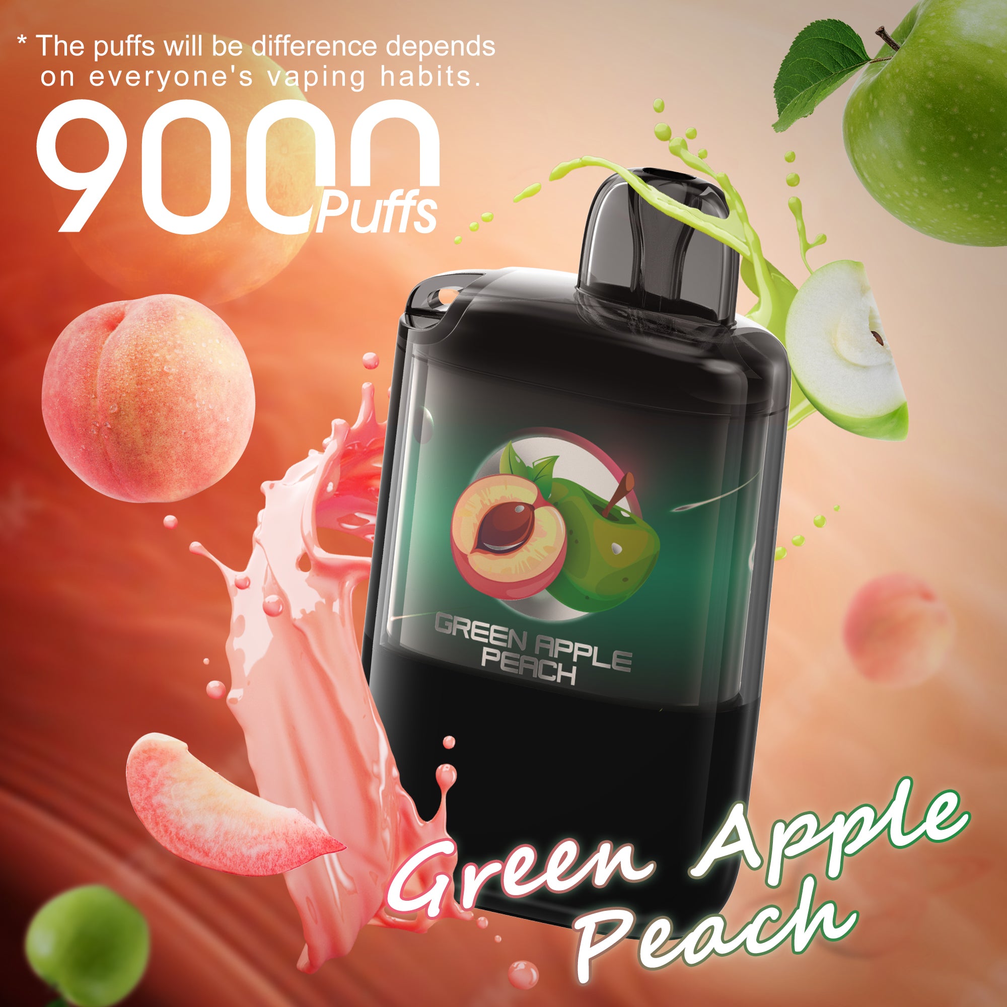 X-SPACE Einweg Vape ohne Nikotin, wiederaufladbare E-Zigaretten 9000 Puffs Vape Pen, Obst Geschmack Vapes Bar, Grüner Apfel Pfirsich