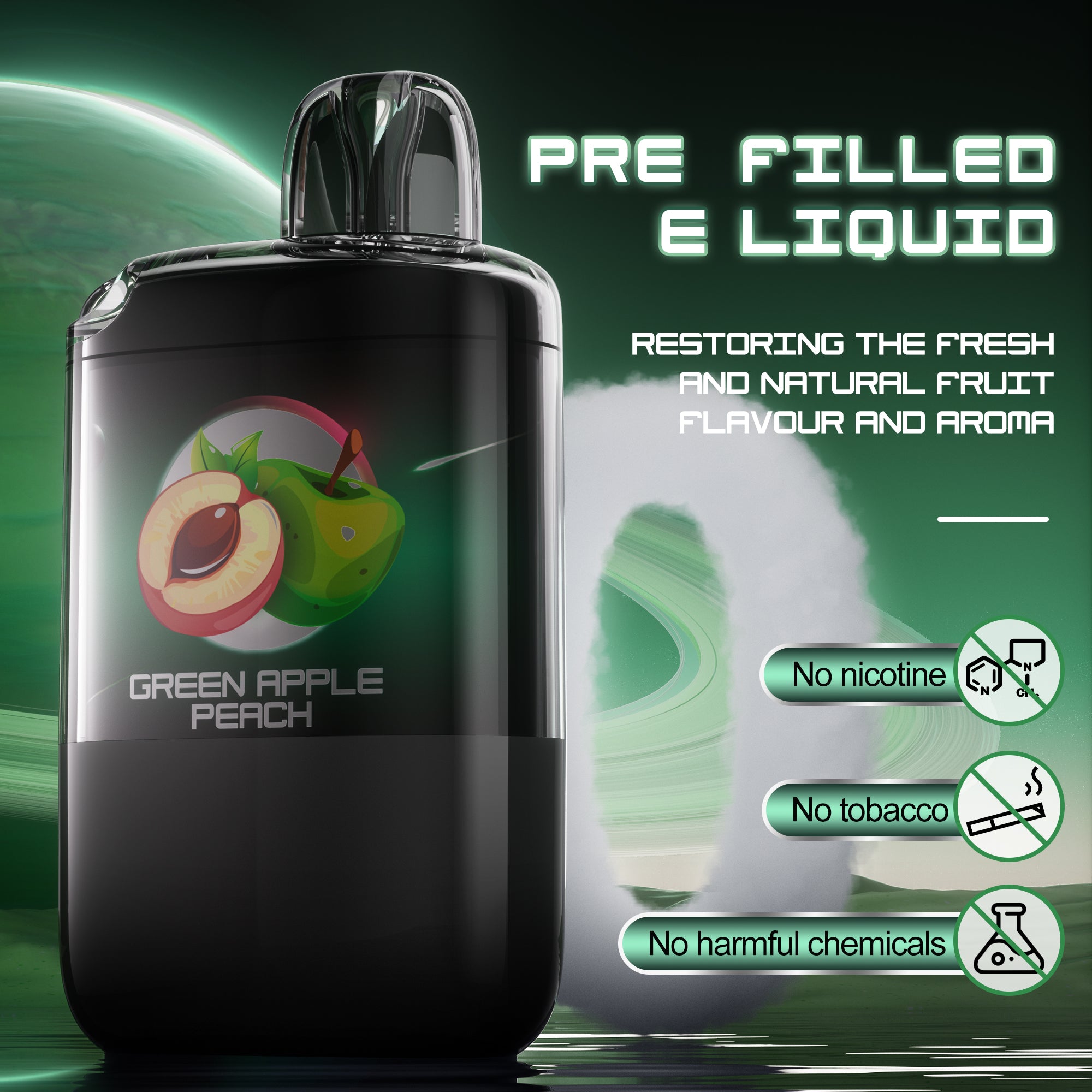 X-SPACE Einweg Vape ohne Nikotin, wiederaufladbare E-Zigaretten 9000 Puffs Vape Pen, Obst Geschmack Vapes Bar, Grüner Apfel Pfirsich