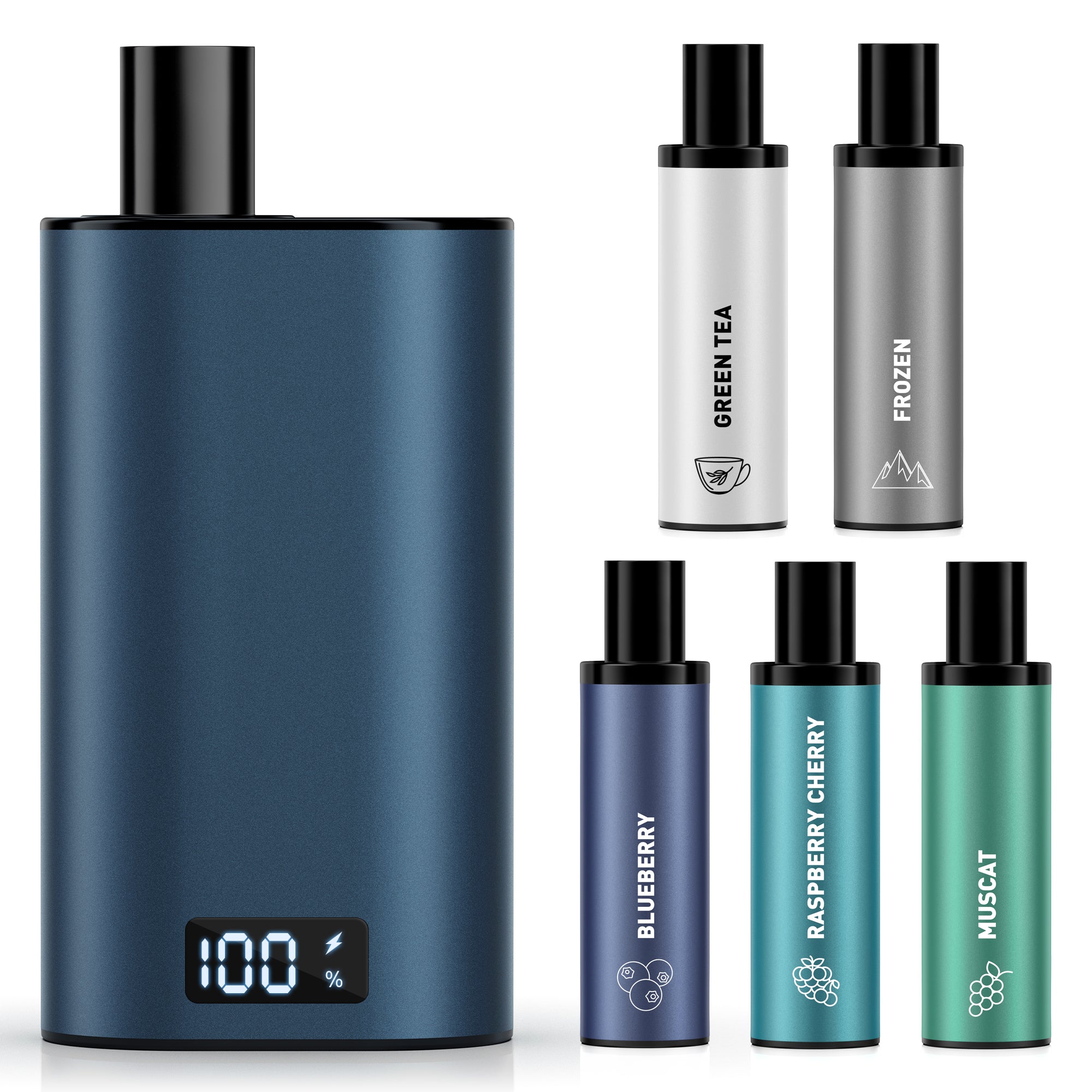 電子タバコ 使い捨て vape 5POD付き 25000回吸引可能 ネイビー LEDディスプレイ付 爆煙 カートリッジ交換式 充電可 持ち運び シーシャ タールなし 禁煙 DBL BOX