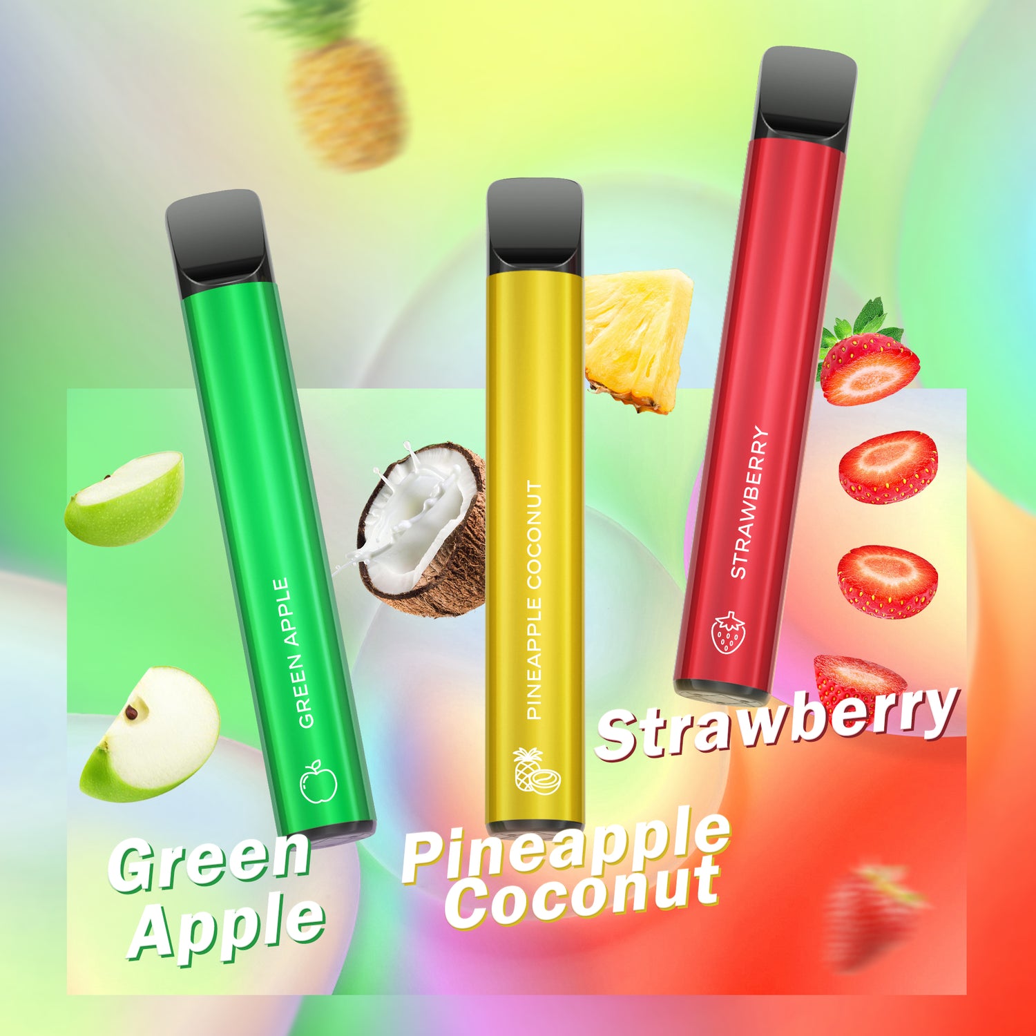 MECIGA Disposable Vape Pen Puff Bar No Nicotine, 1000 Puffs, Mixed Fruity Flavour*5