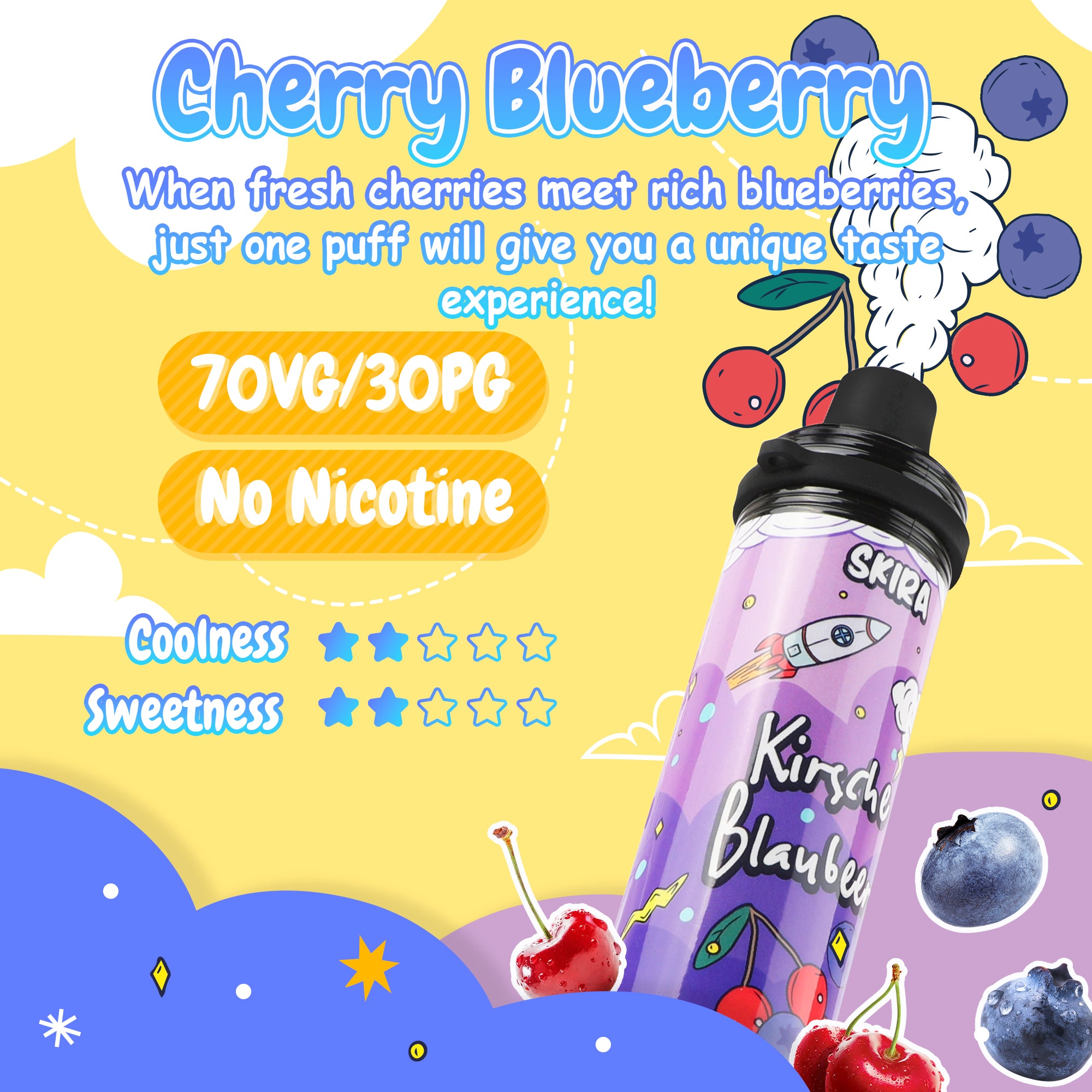 SKIRA Disposable Vape No Nicotine, Vape Pen 5000 Puffs, Cherry Blueberry Puff Bar