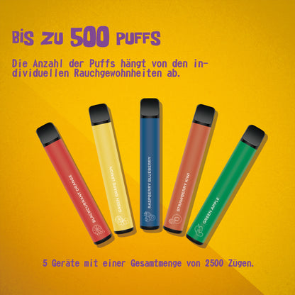 FURUN Disposable Vape Pen Puff Bar No Nicotine, Total 2500 Puffs, Mixed Fruity Flavour*5