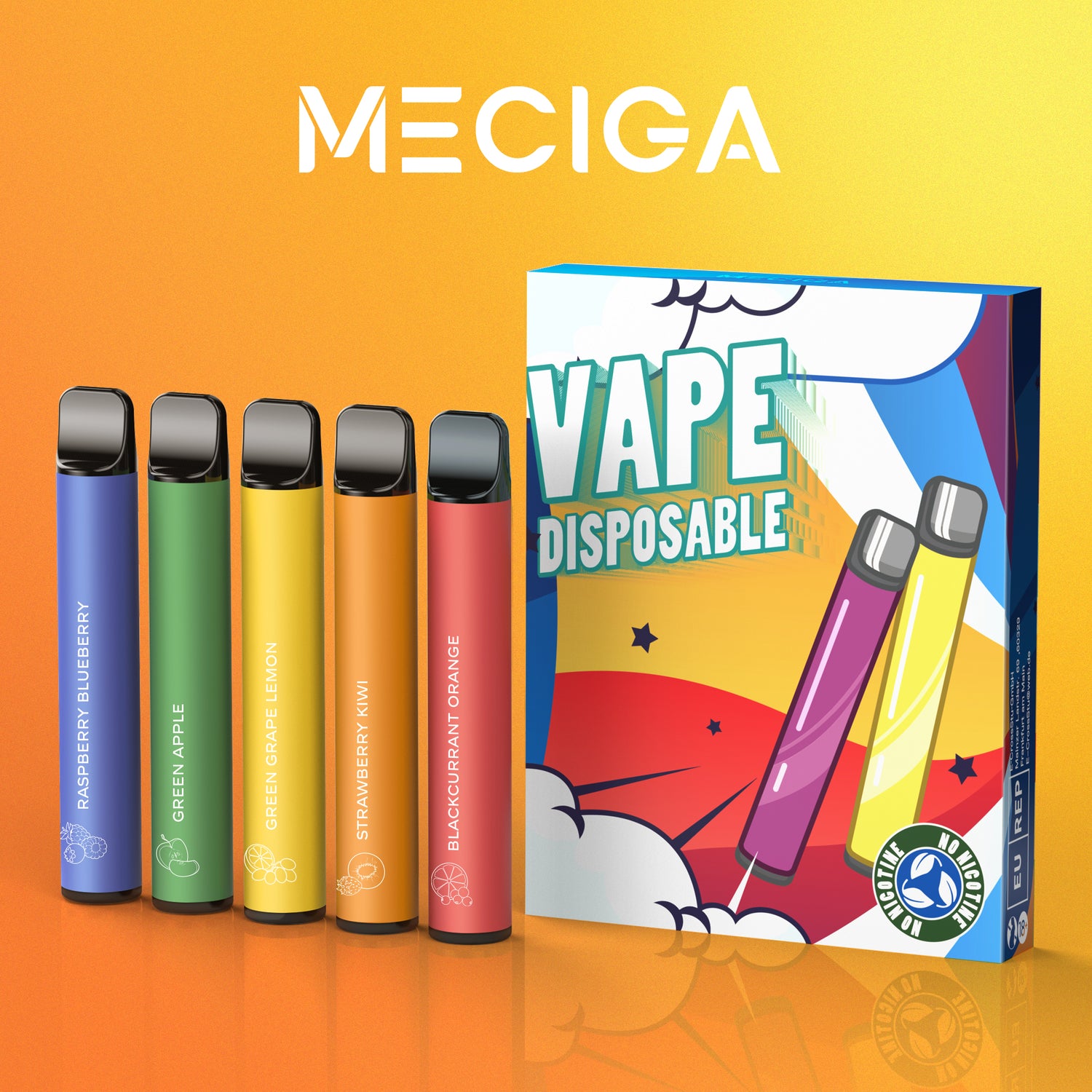 MECIGA Disposable Vape Pen Puff Bar No Nicotine, 4000 Puffs, Mixed Fruity Flavour*5