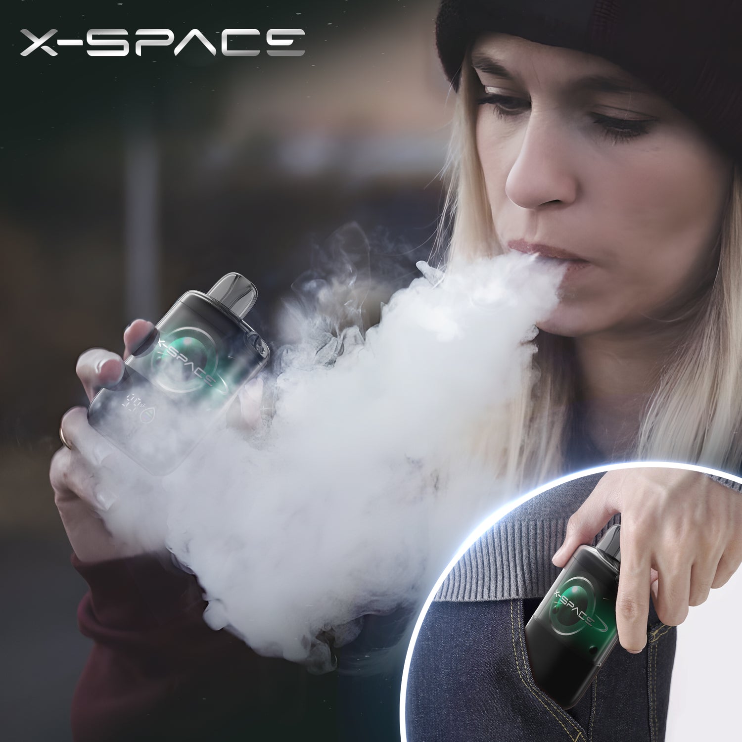 X-SPACE Disposable Vape No Nicotine, Green Apple Peach, Rechargeable E-Cigarettes 9000 Puffs