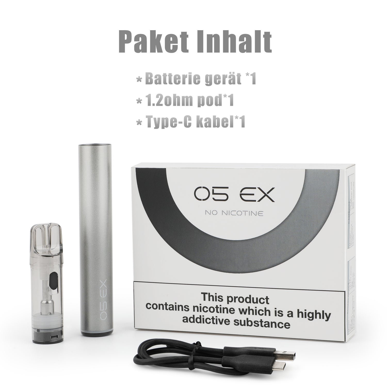 O5EX Vape Kit, E Cigarettes Kit No Nicotine No Vape Liquid, Vape Kits Complete Rechargeable, 2ml TPD Version, Gradient Grey