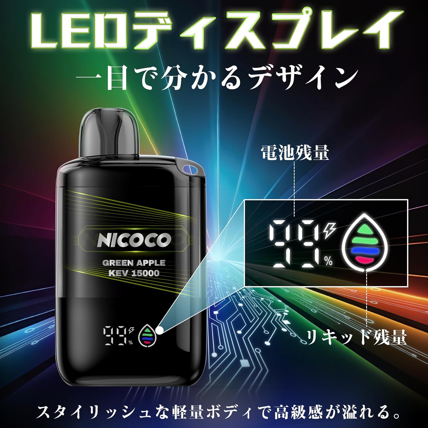 NICOCO 電子タバコ 使い捨て グリーンアップル 爆煙 サッパリとした吸い心地 1個/2個/3個入り V3型