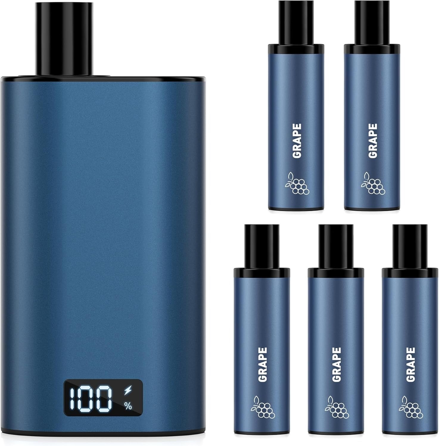 電子タバコ 使い捨て vape 5POD付き 25000回吸引可能 ネイビー LEDディスプレイ付 爆煙 カートリッジ交換式 充電可 持ち運び シーシャ タールなし 禁煙 DBL BOX